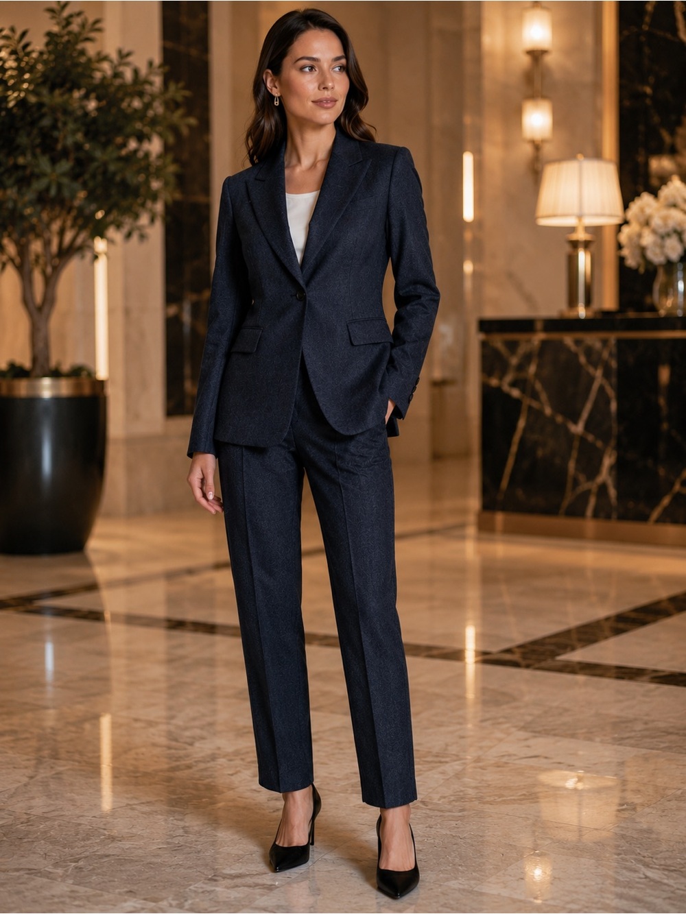 Judith and Charles Women's Navy wool suit set Blazer 6 Pants 4 Quiet Luxury